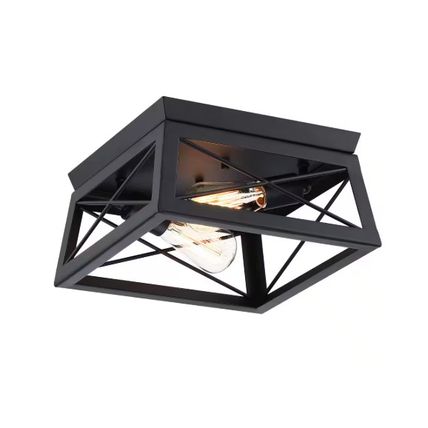 Dawn 2-Light Barnwood Matte Black Flush Mount Ceiling Light Farmhouse Rustic
