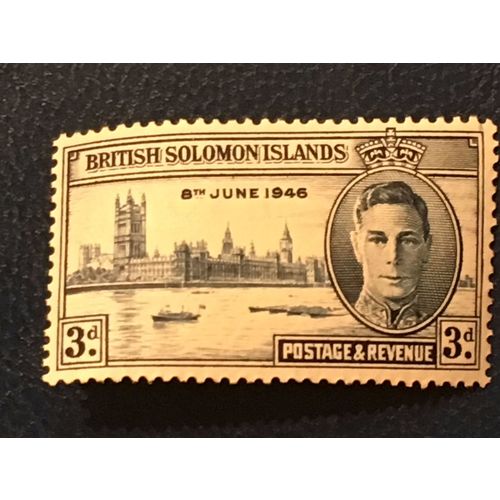 British Solomon KGVI 1946 Victory Peace 3d Blue Mounted Mint MM SG 74 Sc81 stamp