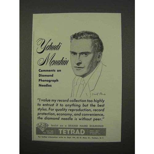 1955 Tetrad Diamond Needle Ad - Yehudi Menuhin