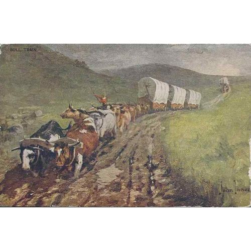 Signed Artist "John Innis" c.1905 MINT EX Troilene "Bull Train" Western (3)