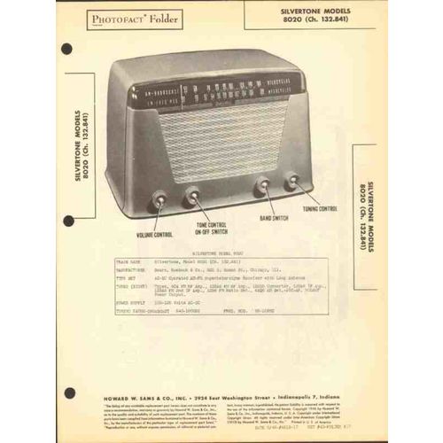 SEARS SILVERTONE model 8020 8 tube AM FM radio Sams Photofact manual