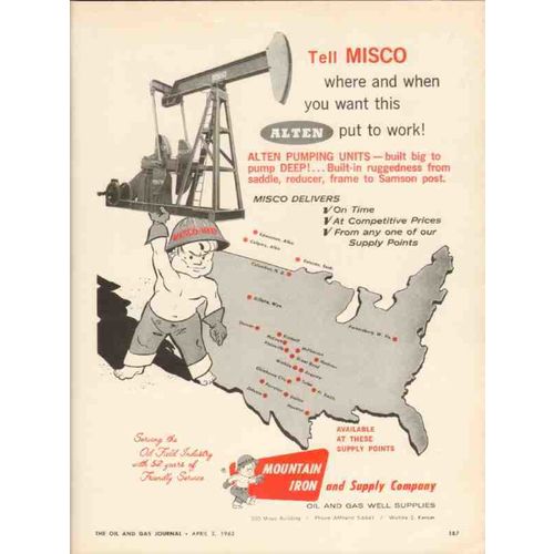 MOUNTAIN IRON SUPPLY COMPANY 1962 Alten Pumping Units oil vintage ad