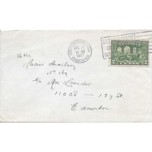 Strathcona Postal Sta, Edmonton slogan, Alberta cancel, 1927,