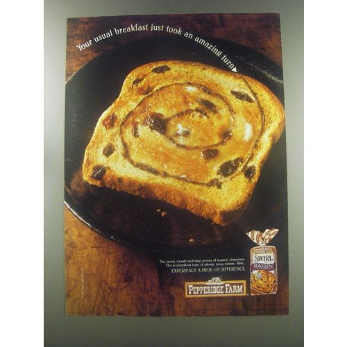 1998 Pepperidge Farm Raisin Bread Ad - Your usual breakfast just took