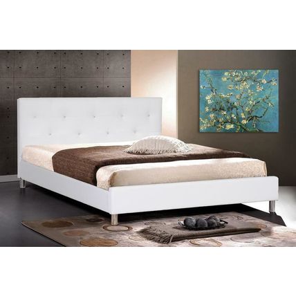 White Or Black Faux Leather Queen Bed Frame Crystal Button Tufted Modern