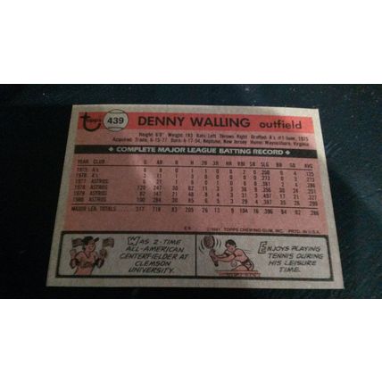 1981 Topps Card # 439 Denny Walling Very Good-Excellent (5) Houston Astros