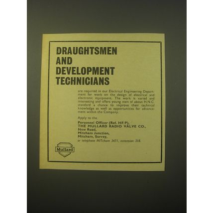 1966 Mullard Limited Ad - Draughtsmen and Development Technicians