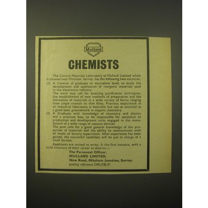 1966 Mullard Limited Ad - Chemists