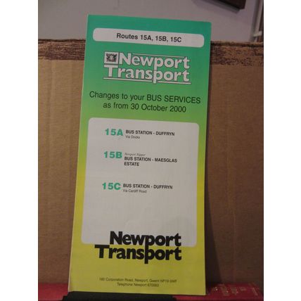 NEWPORT TRANSPORT, Gwent, Wales Bus Timetable ..2000 8 page leaflet =