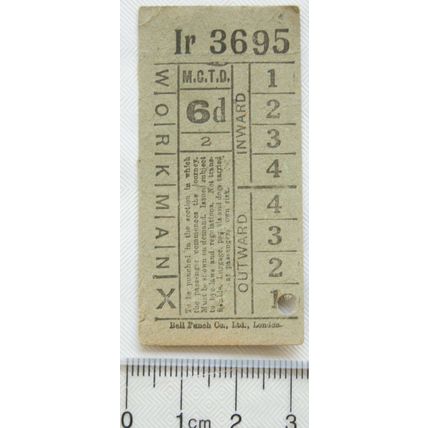 Vintage: Manchester Corporation Transport 6d Workman's ticket