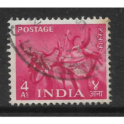 INDIA 1955 FIVE YEAR PLAN 4a ROSE CARMINE BULLOCKS SG 360 FINE USED#2
