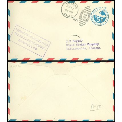 NOV 13, 1929 Fresno CA CDS, Scott #UC1 (AM1) Watermark 30 Cover, Carmine/Blue B