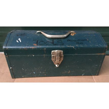 Metal Tool Box & Tray 16 x 7 x 7.5 vintage green teal steel