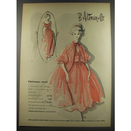 1956 B. Altman & Co. Tempo Nightgowns Ad - Christmas Coral