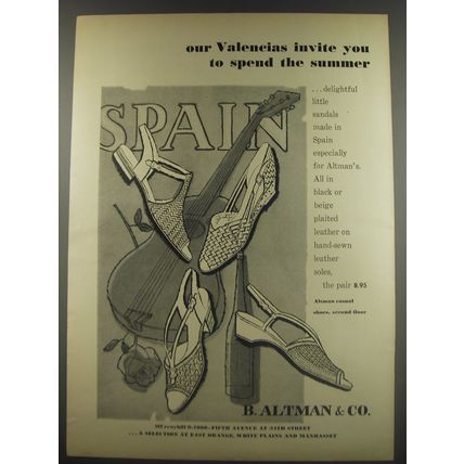 1956 B. Altman & Co. Valencias Shoes Ad - Invite you to spend the summer