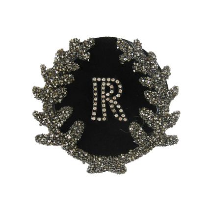 Rhinestone R Velvet Black Rhinestone leaf Sew On Patch Badge Motif 7 X 6 CM P138
