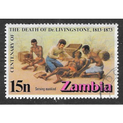 ZAMBIA 1973 DOCTOR LIVINGSTONE 100 YEARS DEAD SERVING MANKIND TENDING SICK USED