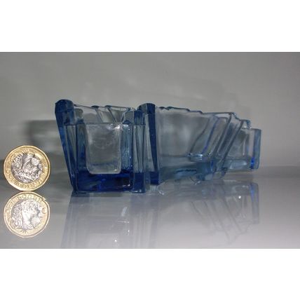 Stolzle Art Deco Blue Glass Curved Bloom Trough.