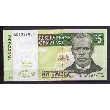 MALAWI BILLET DE BANQUE 5 KWACHA 2005 PICK 65D NEUF