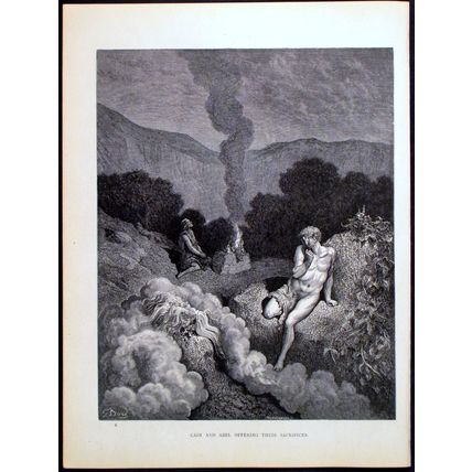 CAIN AND ABEL OFFERING THEIR SACRIFICES 1885 Gustave Doré ANTIQUE ENGRAVING