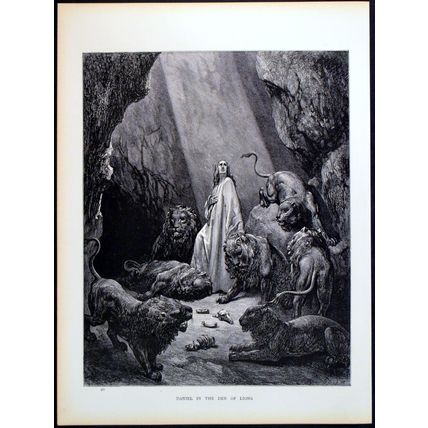 DANIEL IN THE DEN OF LIONS 1885 Gustave Doré - Piaud ANTIQUE ENGRAVING
