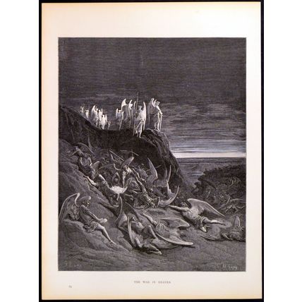 WAR IN HEAVEN 1885 Gustave Doré - John Milton - Ad Ligny ANTIQUE ENGRAVING
