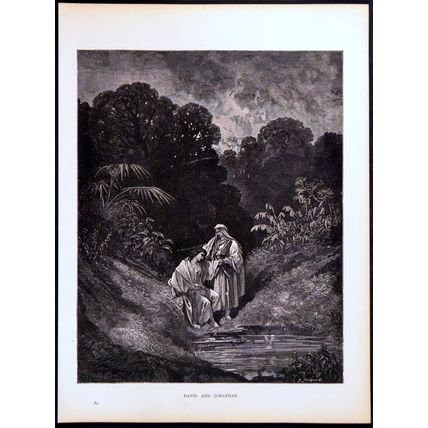 DAVID AND JONATHAN 1885 Gustave Doré Louis Paul Pierre Dumont ANTIQUE ENGRAVING