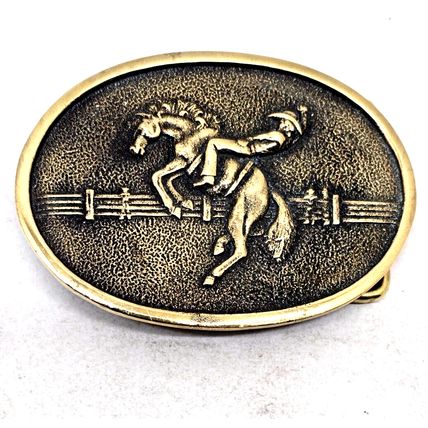 1970s Bucking Bronco Belt Buckle Rodeo Horse Western Cowboy BTS SOLID BRASS USA