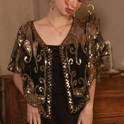 Women's Cape Up Shrug For 1920s Gatsby Sequin Evening Wraps Bridal Wedding Shawl