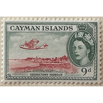 Cayman Islands QEII 1954 9d Scarlet & Bluish Green Mounted Mint MM SG 157 stamp