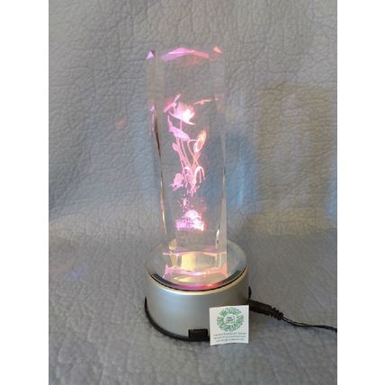 6" TALL CRYSTAL PILLAR LASER ETCHED DESIGN + LED AURORA LIGHTING EFFECT STAND