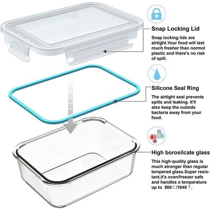 18 Piece Glass Food Storage Containers with Lids, Glass Meal Prep Containers, Fo