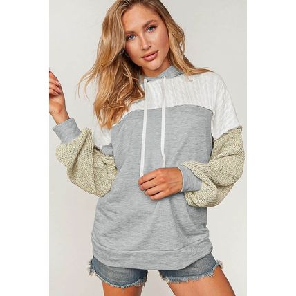 Gray Colorblock Patchwork Pullover Hoodie