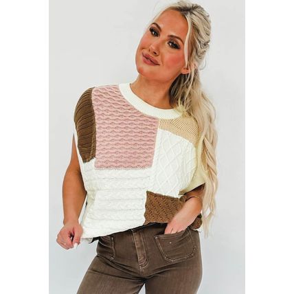 Multicolor Colorblock Mix Textured Sweater Tee
