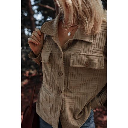 Dark Khaki Textured Chest Pocket Button-up Shacket