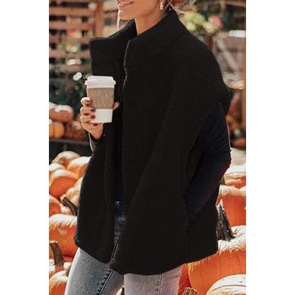 Black Sherpa Stand Collar Jacket Vest