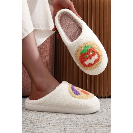 White Halloween Pumpkin Plush Winter Home Slippers