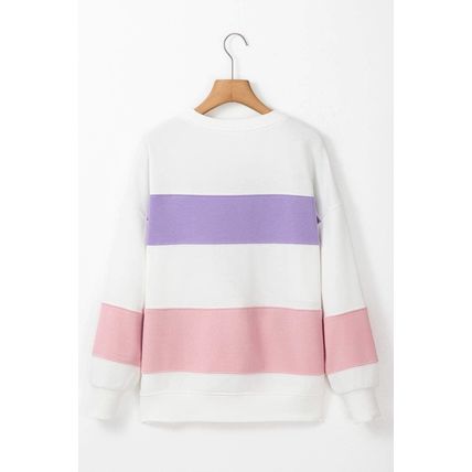 Beige Colorblock Patchwork Drop Shoulder Crewneck Sweatshirt