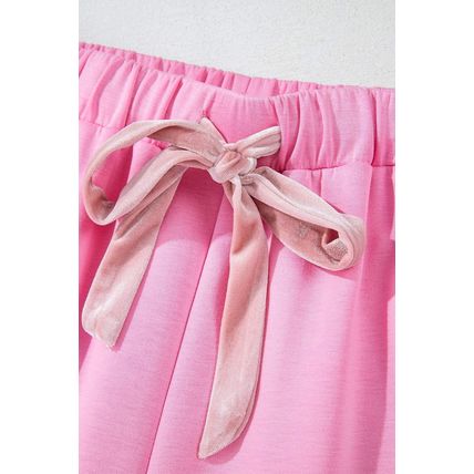 Bonbon Solid Color Drawstring Long Sleeve Top and Pants Set