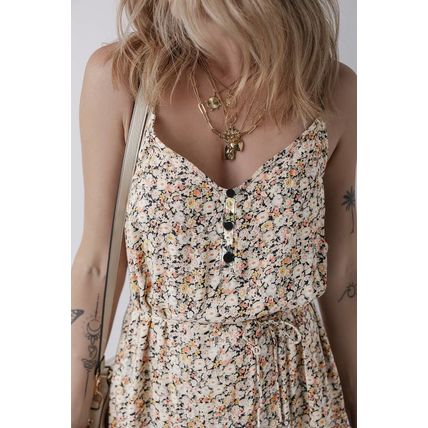 Khaki Boho Floral Printed Tie Waist Flared Sundress
