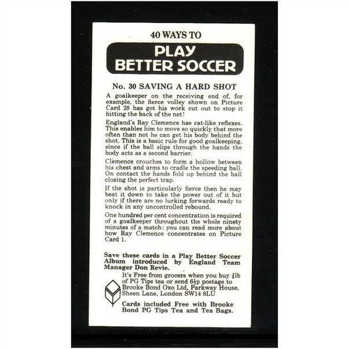 Brook Bond Play Better Soccer SAVING A HARD SHOT No 30 Mint