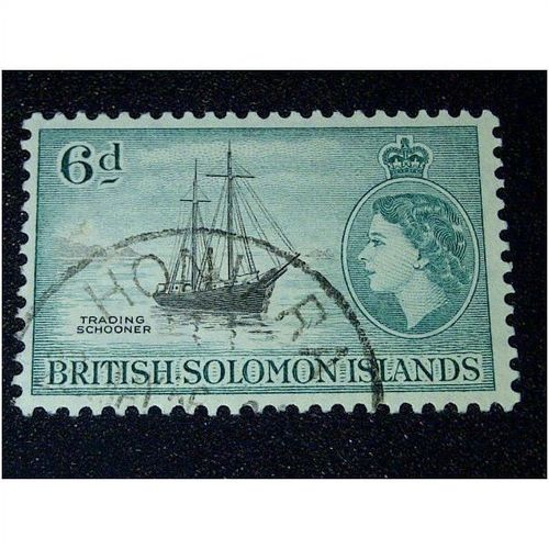 British Solomon Islands QEII 1956 6d Black & Turquoise Used SG 89