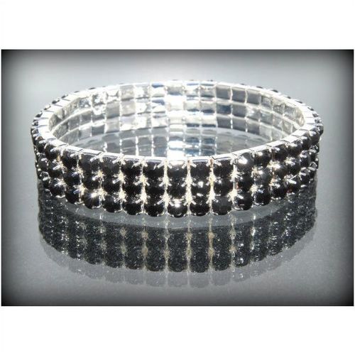 3 Row Wedding Party Black Rhinestone Stretch Bangle Bracelet Jewellery 1347