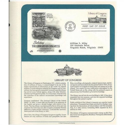 LIBRARY OF CONGRESS ' OFFICIAL FIRST DAY of ISSUE ' (1982)
