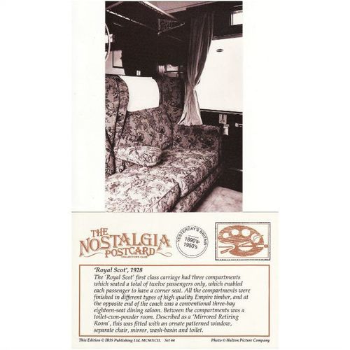 Railway Postcard Royal Scot 1st Class Coach Compartment 1928 - Nostalgia
