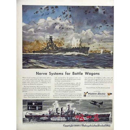 WESTERN ELECTRIC 1944 WW2 Battleship Wisconsin telephones vintage ad