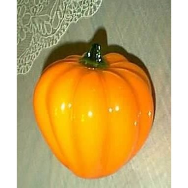 NEW AUTUMN SHINY GLASS ORANGE PUMPKIN WITH GREEN STEM TABLE DECORATION