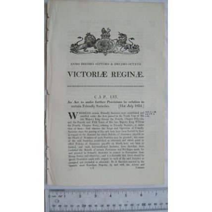 1854 Act of Parliament: Provisions certain Friendly Societies