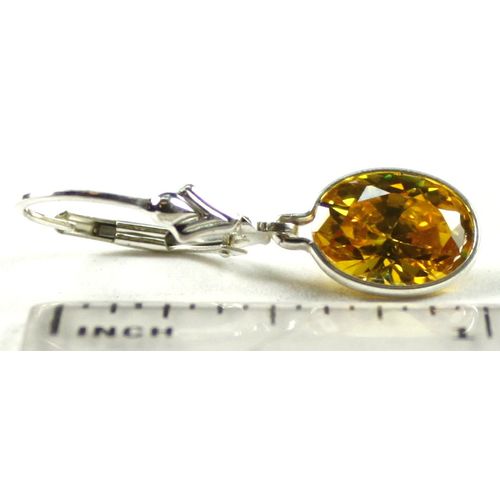 Golden Yellow CZ, 925 Sterling Silver Leverback Earrings, SE101