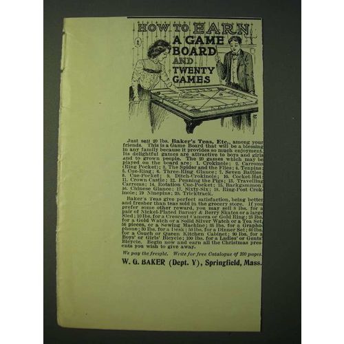 1900 W.G. Baker Baker's Teas Ad - How to earn a game board and twenty games